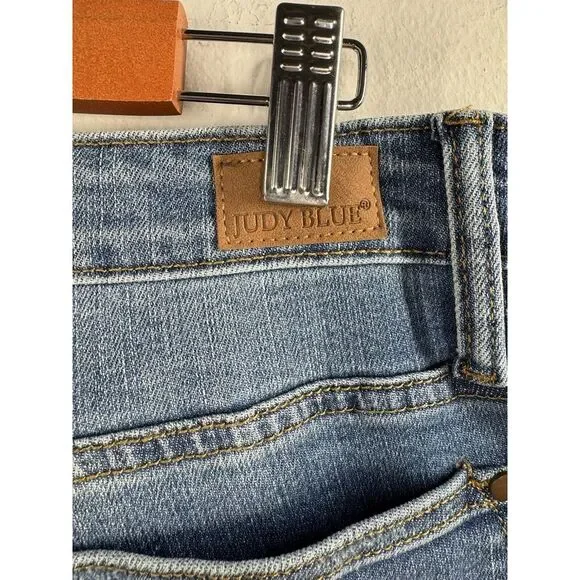 Judy Blue Lemon Patch Skinny Fit Jeans Womens Size 13/31 Blue Distressed Stretch - Picture 9 of 11